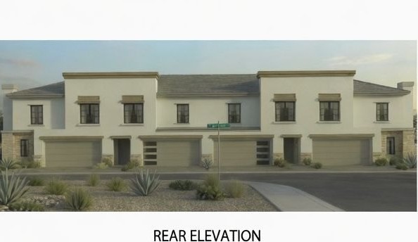 Rear elevation render of an attached townhome variation of the same scheme